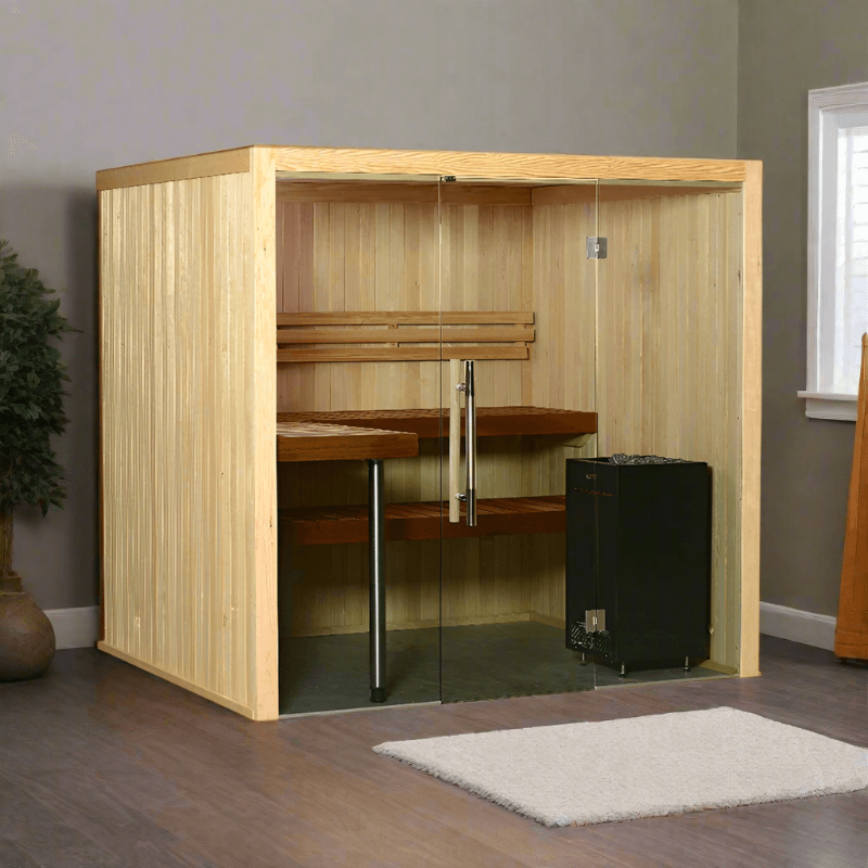 Almost Heaven Saunas HemFir | Natural Almost Heaven Titan 6 Person Vision Series Indoor Sauna