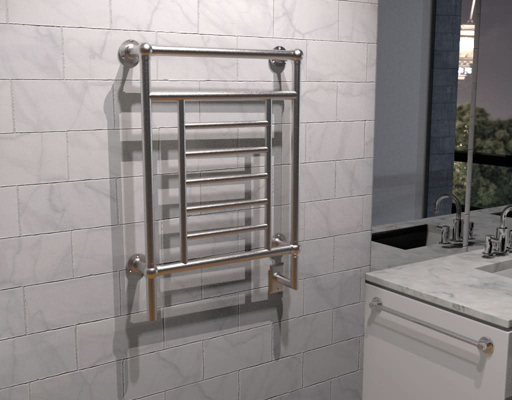 Amba Heated Towel Rack T-2536 - Brushed Nickel Amba Traditional Model T-2536 8 Bar Hardwired Towel Warmer