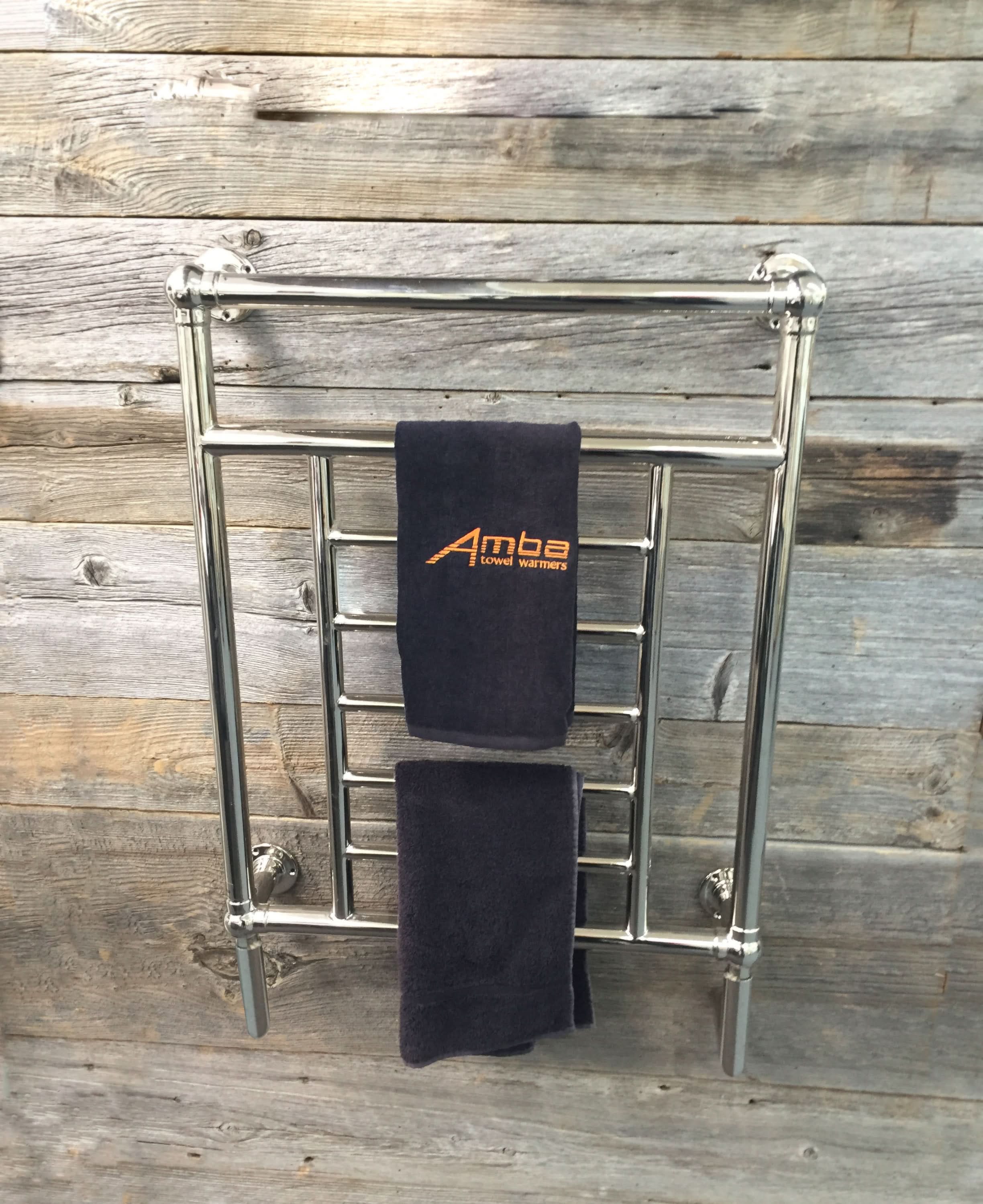 Amba Heated Towel Rack T-2536 - Polished Nickel Amba Traditional Model T-2536 8 Bar Hardwired Towel Warmer
