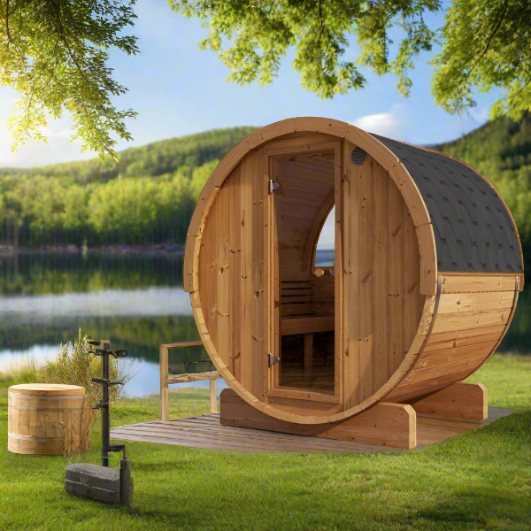 SaunaLife Saunas SaunaLife Model E7G 4 Person Barrel Sauna With Glass Front