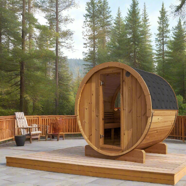 SaunaLife Saunas SaunaLife Model E7G 4 Person Barrel Sauna With Glass Front