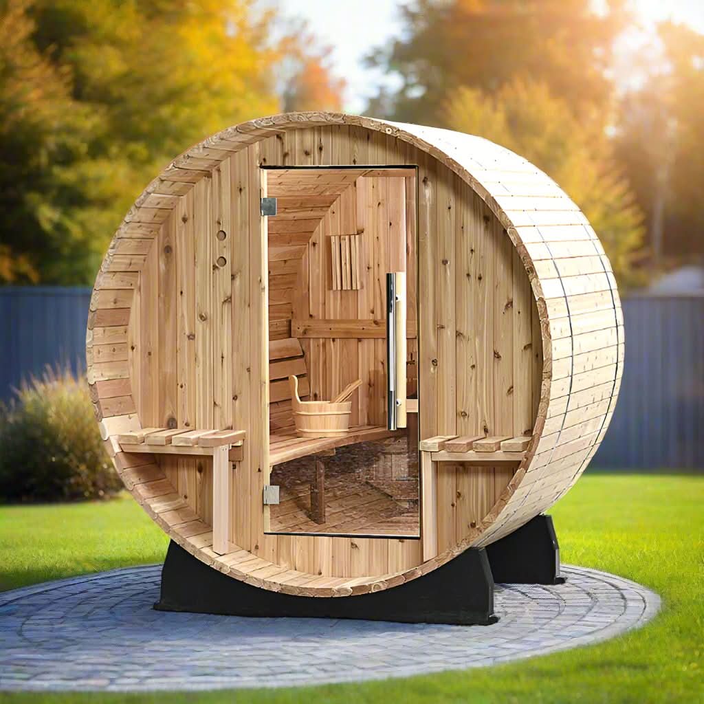 Almost Heaven Outdoor Sauna Almost Heaven Vienna Canopy Barrel 2 Person Sauna