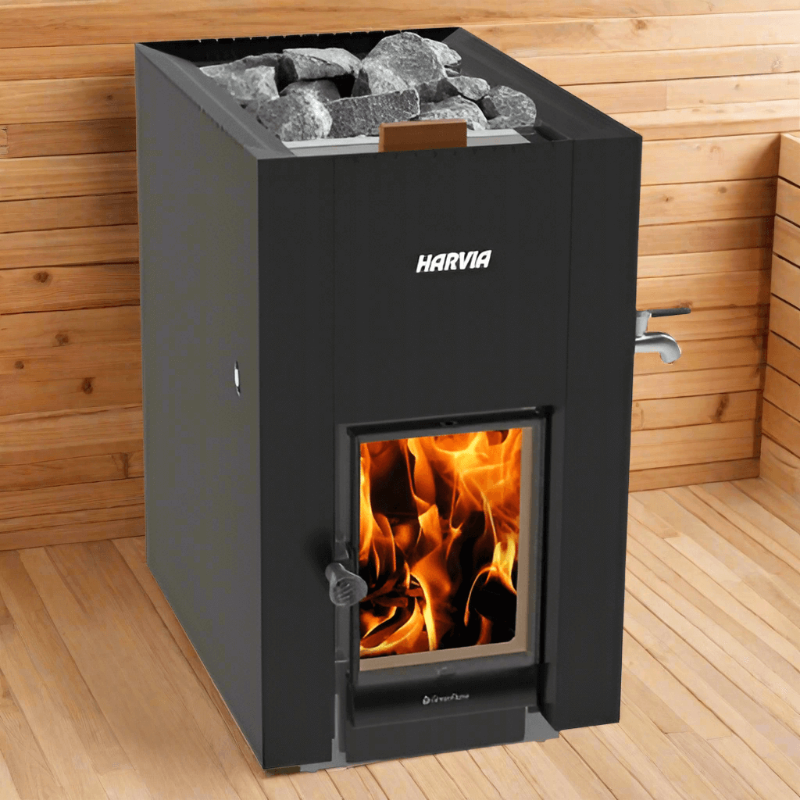 Harvia Heaters Harvia Linear 22 Greenflame 15.7kW ES Wood Burning Sauna Stove with Water Tank