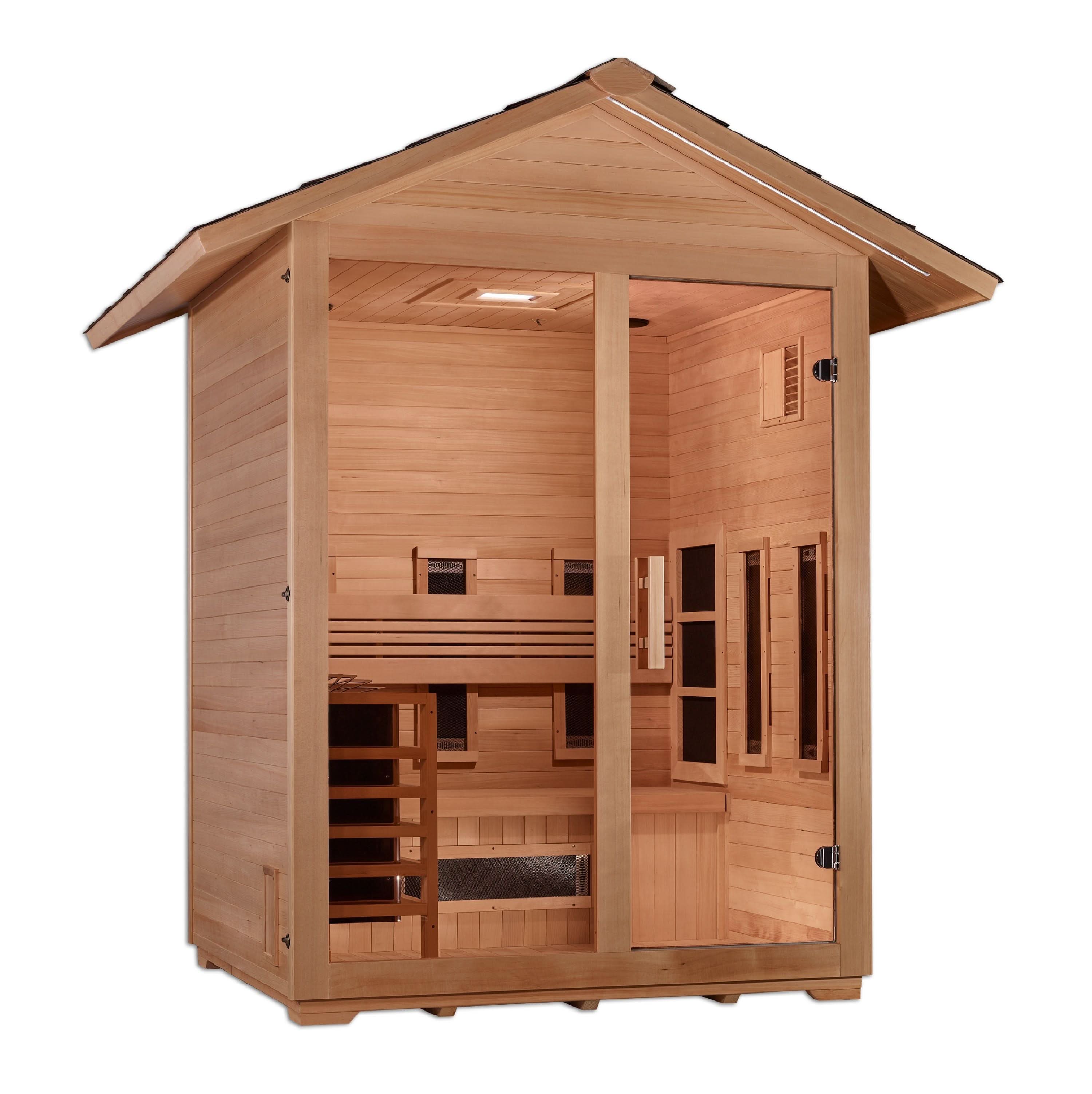 Golden Designs Saunas Golden Designs Carinthia 3 Person Hybrid (PureTech™ Full Spectrum IR or Traditional Stove) Outdoor Sauna (GDI-8123-01)