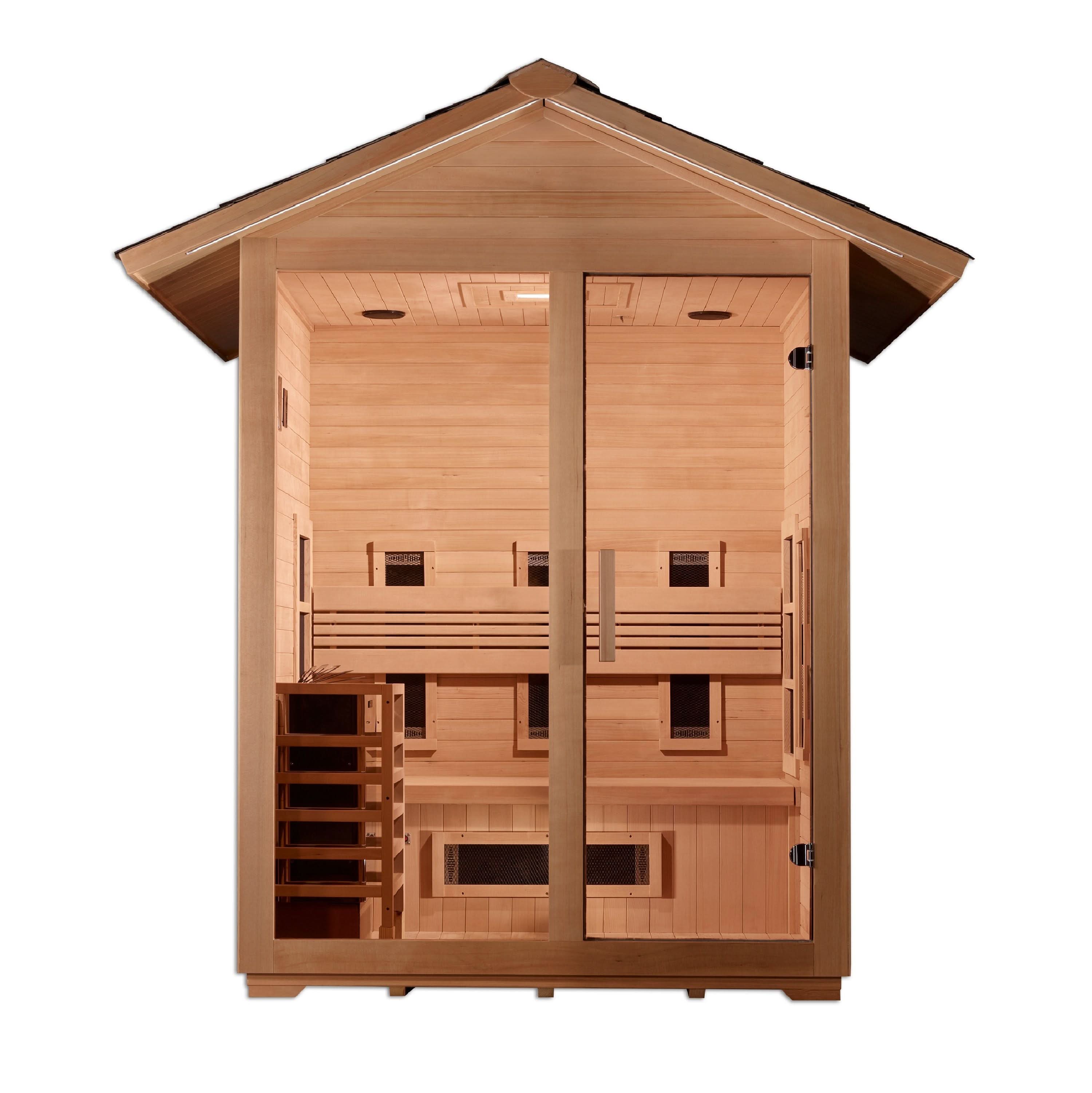 Golden Designs Saunas Golden Designs Carinthia 3 Person Hybrid (PureTech™ Full Spectrum IR or Traditional Stove) Outdoor Sauna (GDI-8123-01)