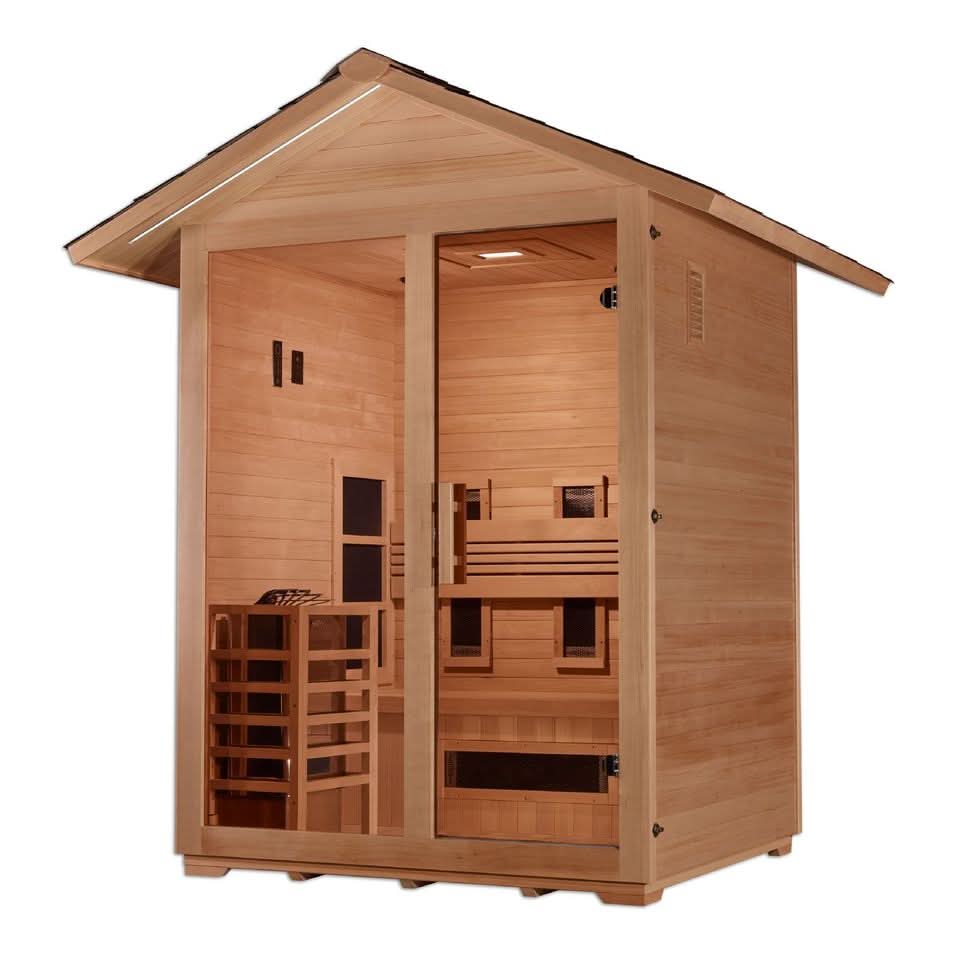 Golden Designs Saunas Golden Designs Carinthia 3 Person Hybrid (PureTech™ Full Spectrum IR or Traditional Stove) Outdoor Sauna (GDI-8123-01)