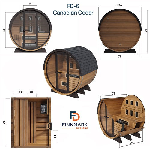 Finnmark Saunas Finnmark 4 Person FD-6 Cedar Traditional-Infrared  Barrel Sauna