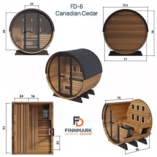 Finnmark Saunas Finnmark 4 Person FD-6 Cedar Traditional-Infrared Barrel Sauna