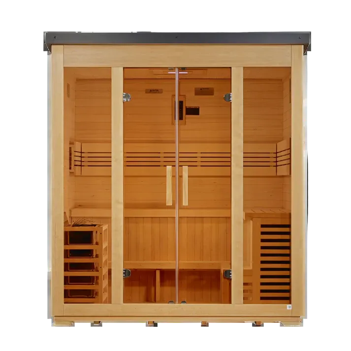 Golden Designs Vorarlberg flat roof sauna, front view