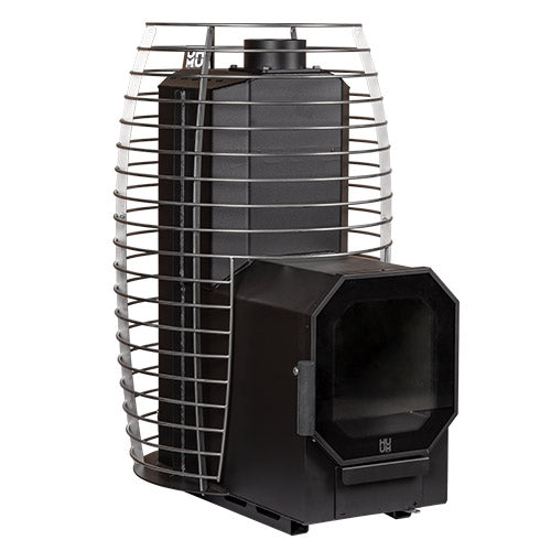 HUUM HIVE Flow LS stove without stones, showing the firebox extension