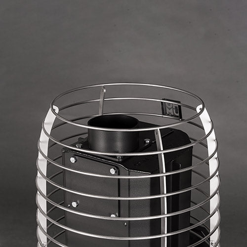 Top view of the empty HIVE Flow Mini stone cage and flue collar
