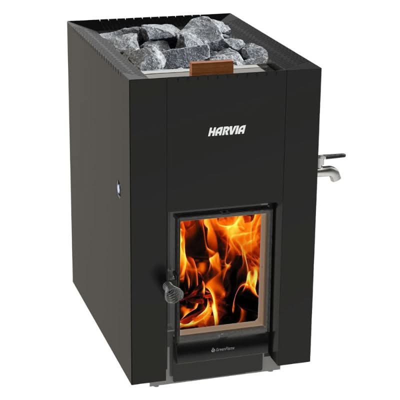 Harvia Heaters Harvia Linear 22 Greenflame 15.7kW ES Wood Burning Sauna Stove with Water Tank