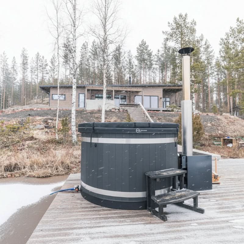 Almost Heaven Saunas & Hot Tubs Almost Heaven Pinnacle 4 Person Barrel Sauna & Almost Heaven Serenity 4 Person Wood Fired Hot Tub