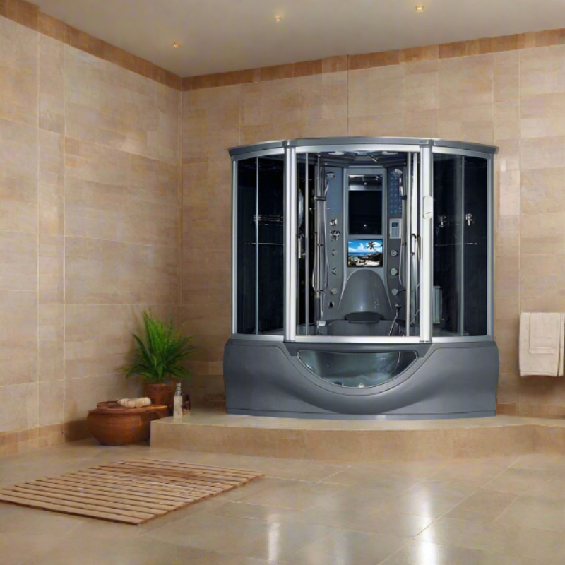 Maya Bath Showers Maya Bath Superior Platinum Grey 2-Person Freestanding Steam Shower