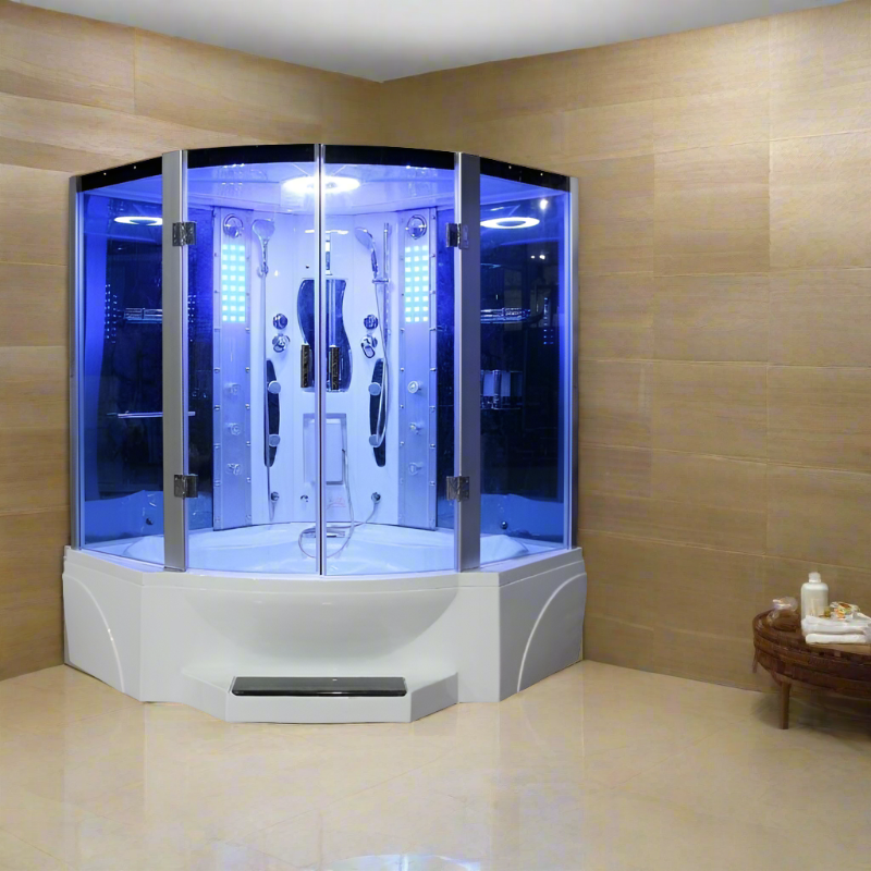 Mesa Showers Mesa WS-608P Steam Shower Tub Combo-63"x63"x85" (Blue Glass)
