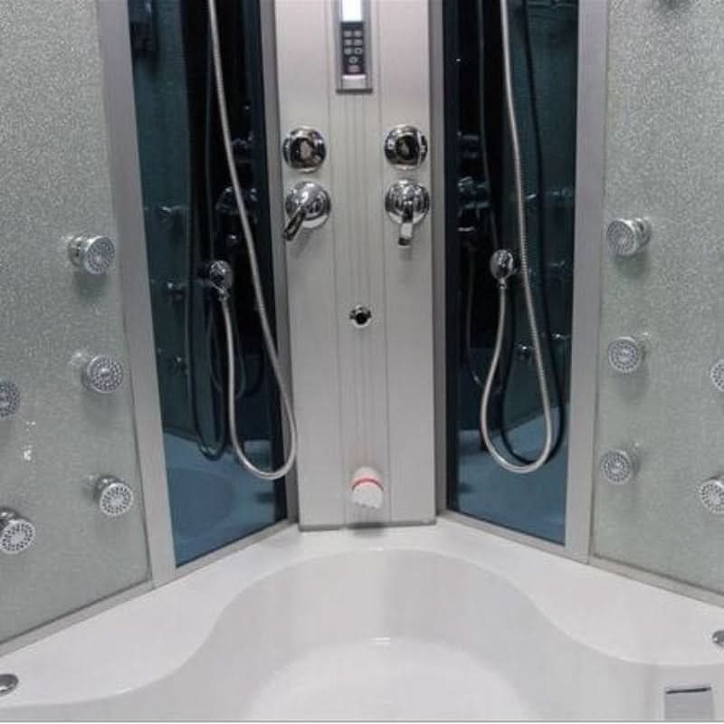 Mesa Showers Mesa WS-701A 2 Person Corner Steam Shower with Jetted Tub - 66"L x 66"W x 87"H (Blue Glass)