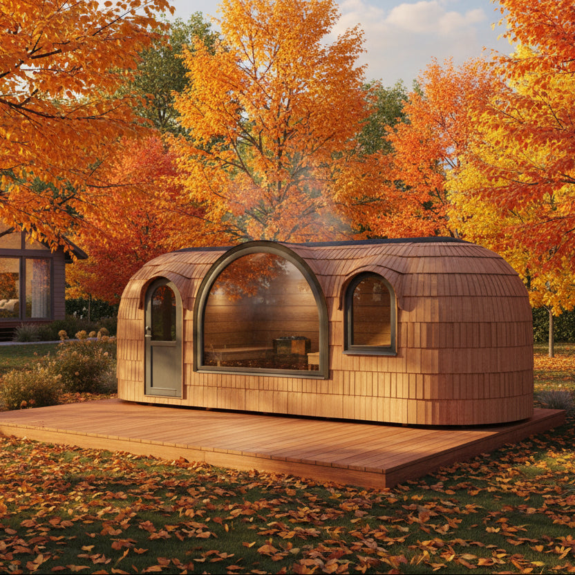 Iglucraft Saunas Chestnut / Black Iglucraft Panoramic Iglusauna 6 Person Wood Fired Outdoor Sauna