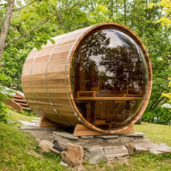 Dundalk LeisureCraft Saunas Dundalk LeisureCraft Panoramic View Knotty Cedar Barrel Sauna