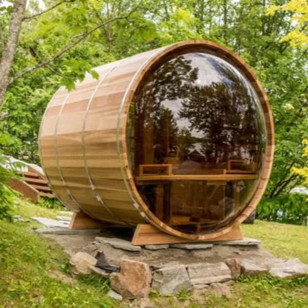 Dundalk LeisureCraft Saunas Dundalk LeisureCraft Panoramic View Knotty Cedar Barrel Sauna