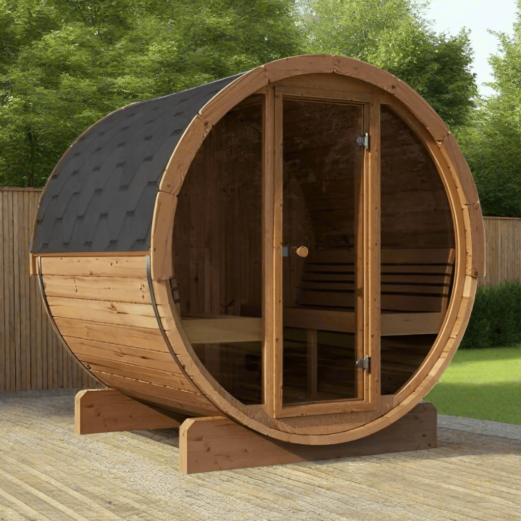 SaunaLife Saunas SaunaLife Model E7G 4 Person Barrel Sauna With Glass Front