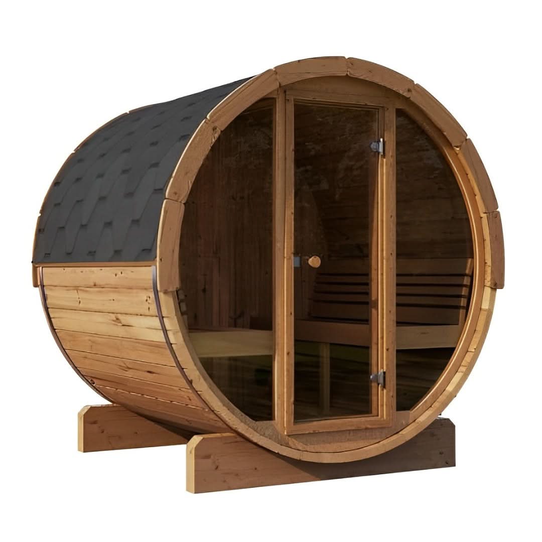 SaunaLife Saunas SaunaLife Model E7G 4 Person Barrel Sauna With Glass Front