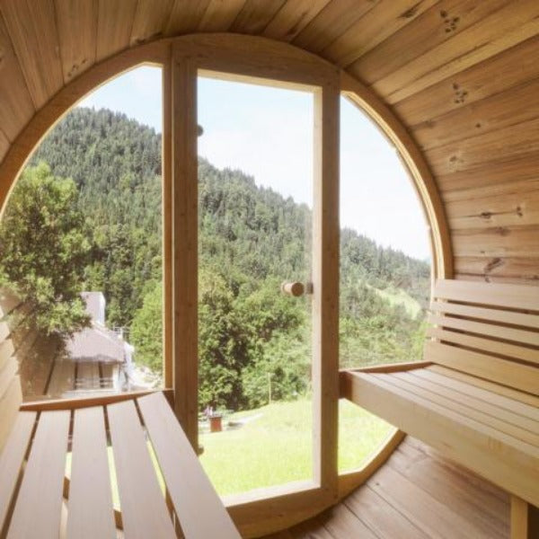 SaunaLife Model E8G Sauna Barrel Glass Front - My Sauna World
