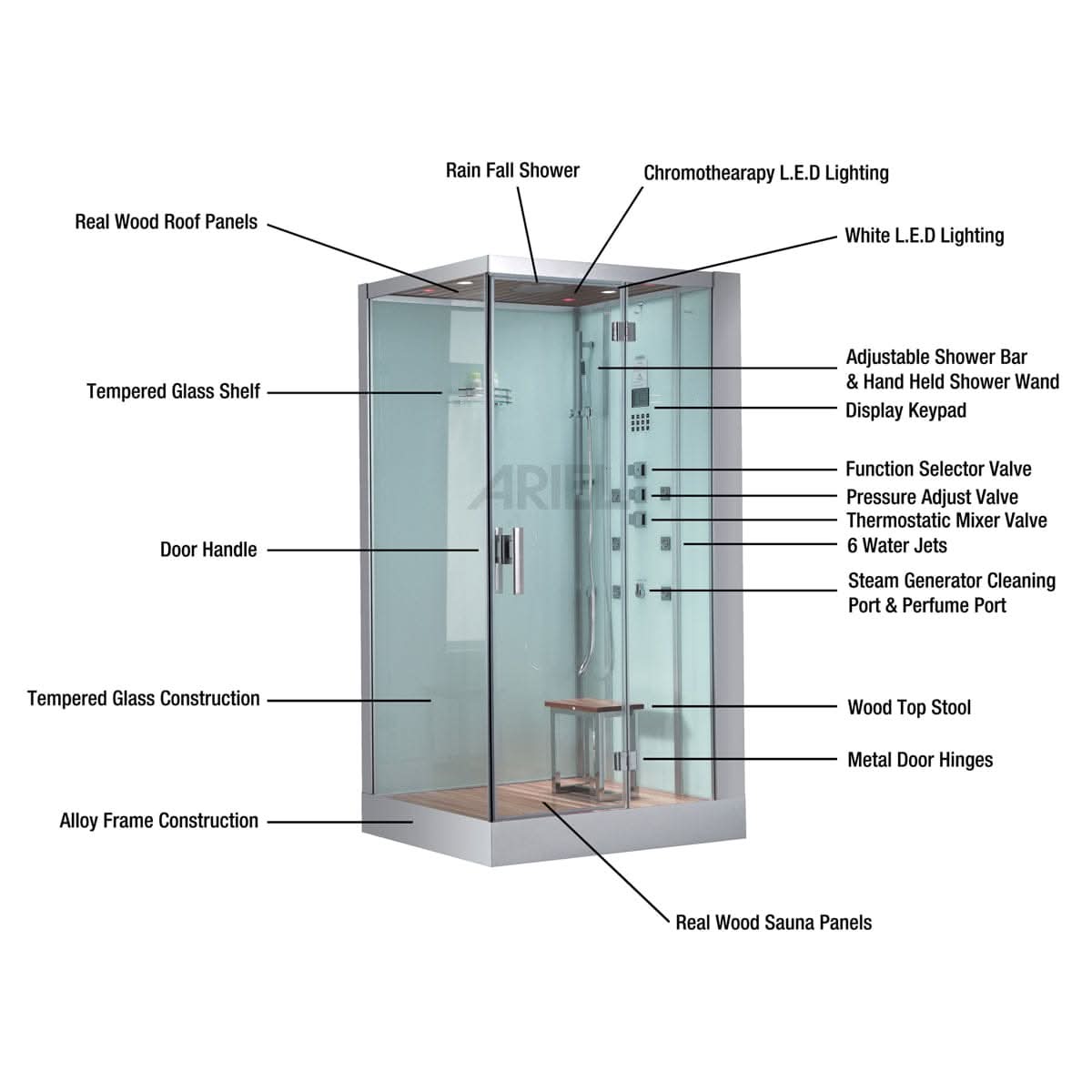 Platinum Showers Platinum DZ961F8 2 Person Walk-In Steam Shower