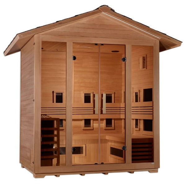 Golden Designs Saunas Golden Designs Gargellen 5 Person Hybrid (PureTech™ Full Spectrum IR or Traditional Stove) Outdoor Sauna (GDI-8125-01)