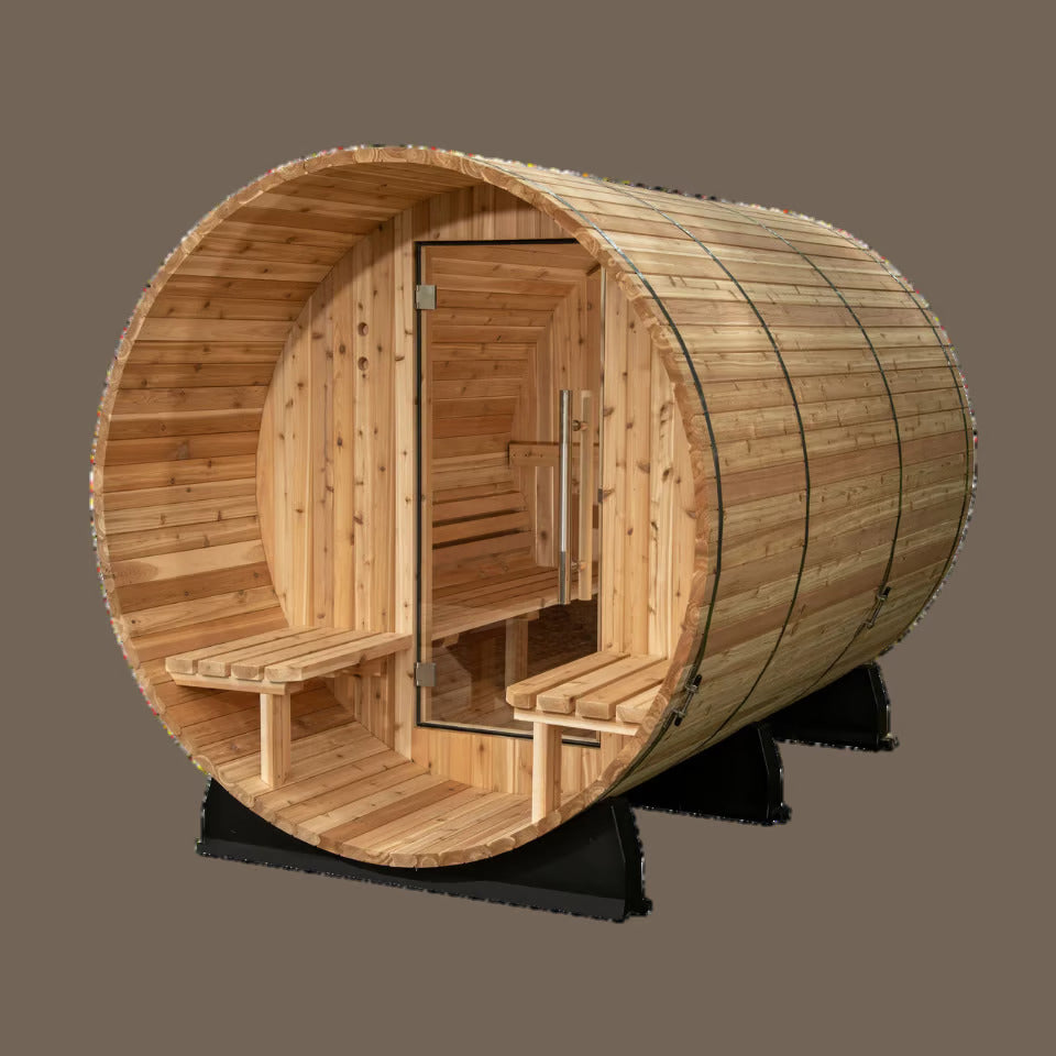 Almost Heaven 6′ x 5+2′ Fairmont 4-person Barrel Sauna