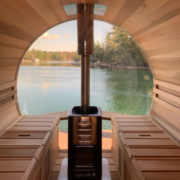 Dundalk LeisureCraft Saunas Dundalk LeisureCraft Panoramic View Knotty Cedar Barrel Sauna