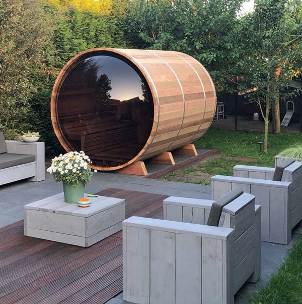 Dundalk LeisureCraft Saunas Dundalk LeisureCraft Clear Cedar Panoramic View 6 Person Barrel Sauna