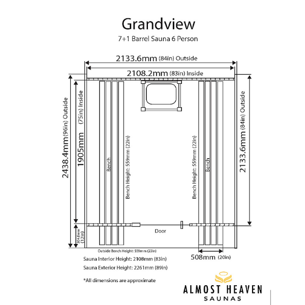 Almost Heaven Saunas Almost Heaven Grandview 4-6 person Canopy Barrel Sauna