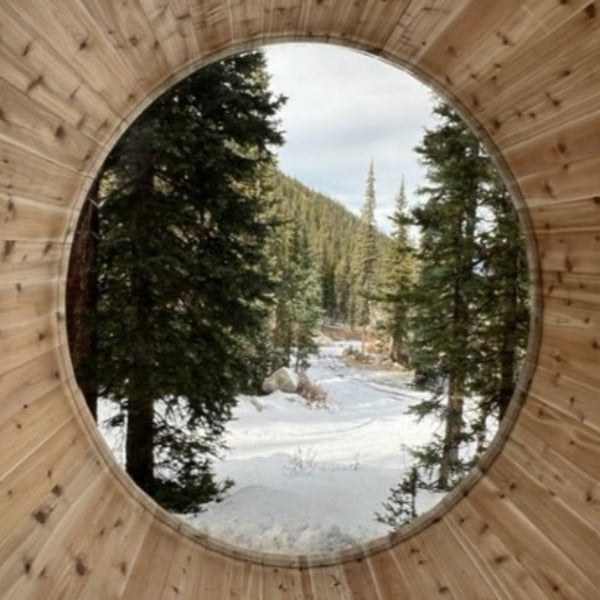 Dundalk LeisureCraft Saunas Dundalk LeisureCraft Panoramic View Knotty Cedar Barrel Sauna