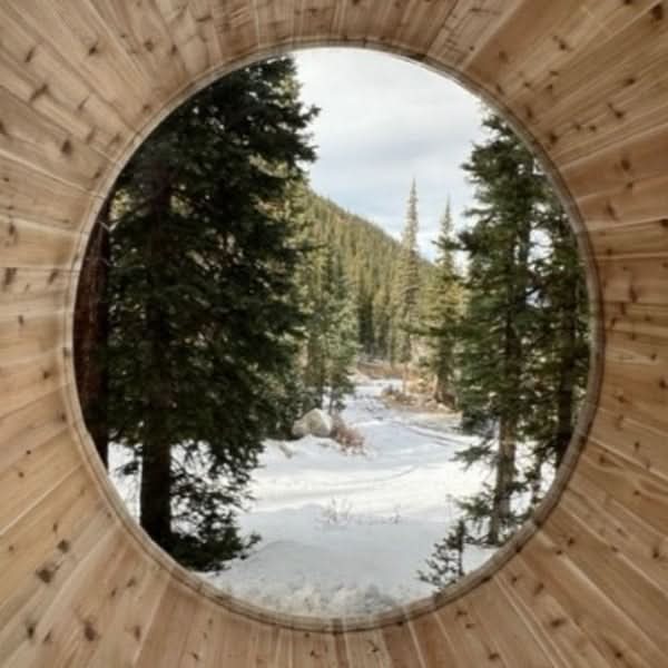 Dundalk LeisureCraft Saunas Dundalk LeisureCraft Panoramic View Knotty Cedar Barrel Sauna