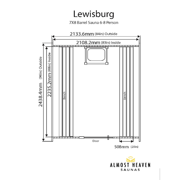 Almost Heaven Saunas Almost Heaven Lewisburg 6-8 Person Standard Barrel Sauna