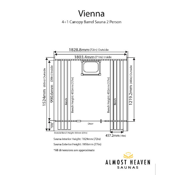 Almost Heaven Outdoor Sauna Almost Heaven Vienna Canopy Barrel 2 Person Sauna