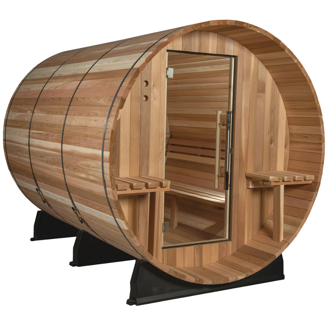 Almost Heaven Huntington 6 Person Canopy Outdoor Barrel Sauna &  Almost Heaven Tower Outdoor Shower