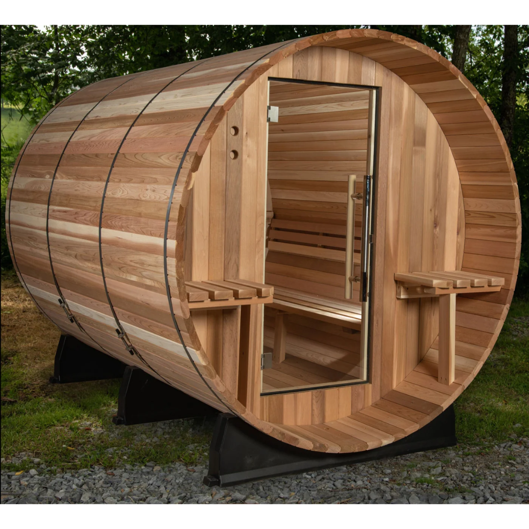 Almost Heaven Huntington 6 Person Canopy Outdoor Barrel Sauna &  Almost Heaven Tower Outdoor Shower
