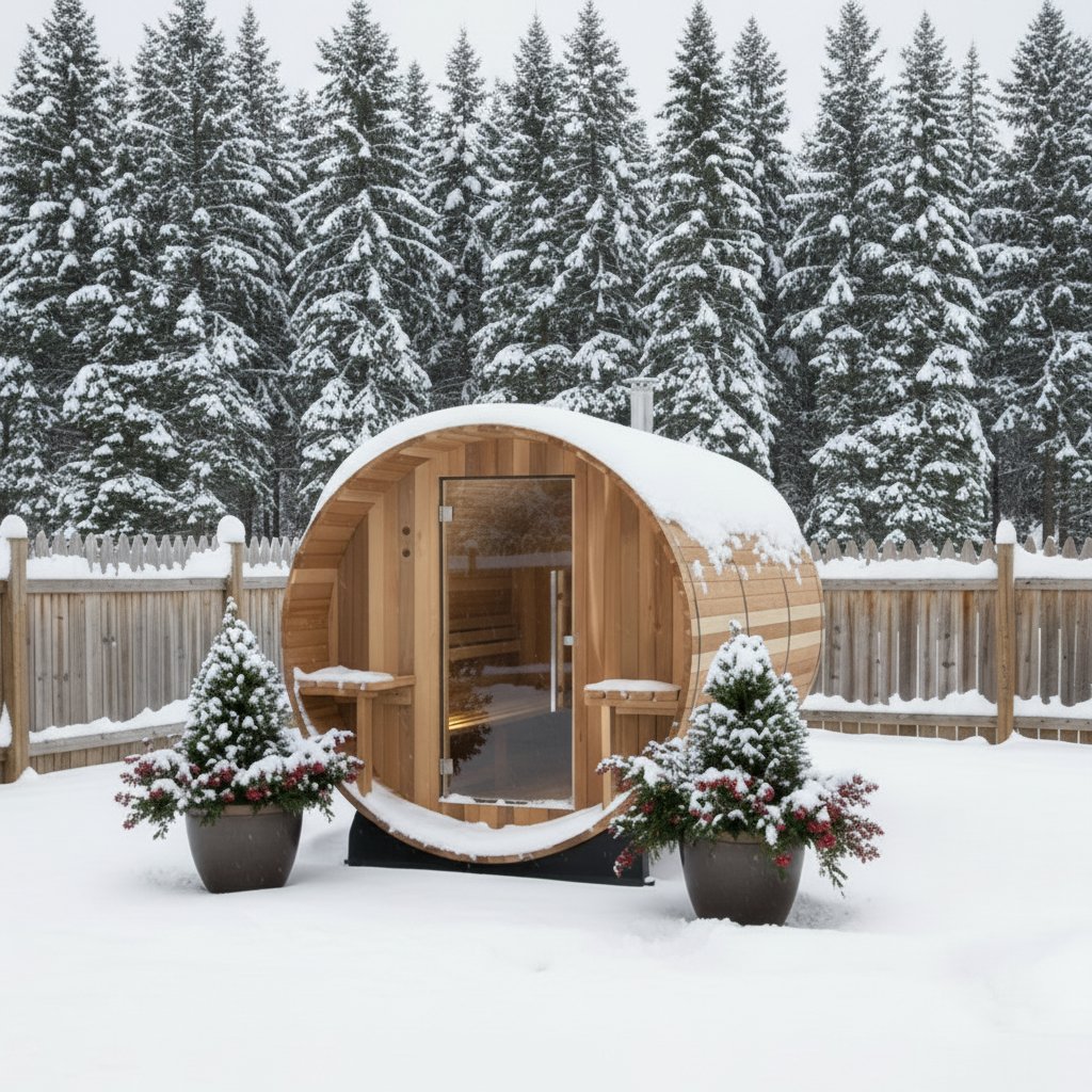 Almost Heaven Saunas Almost Heaven Huntington 4-6 Person Outdoor Traditional Canopy Barrel Sauna