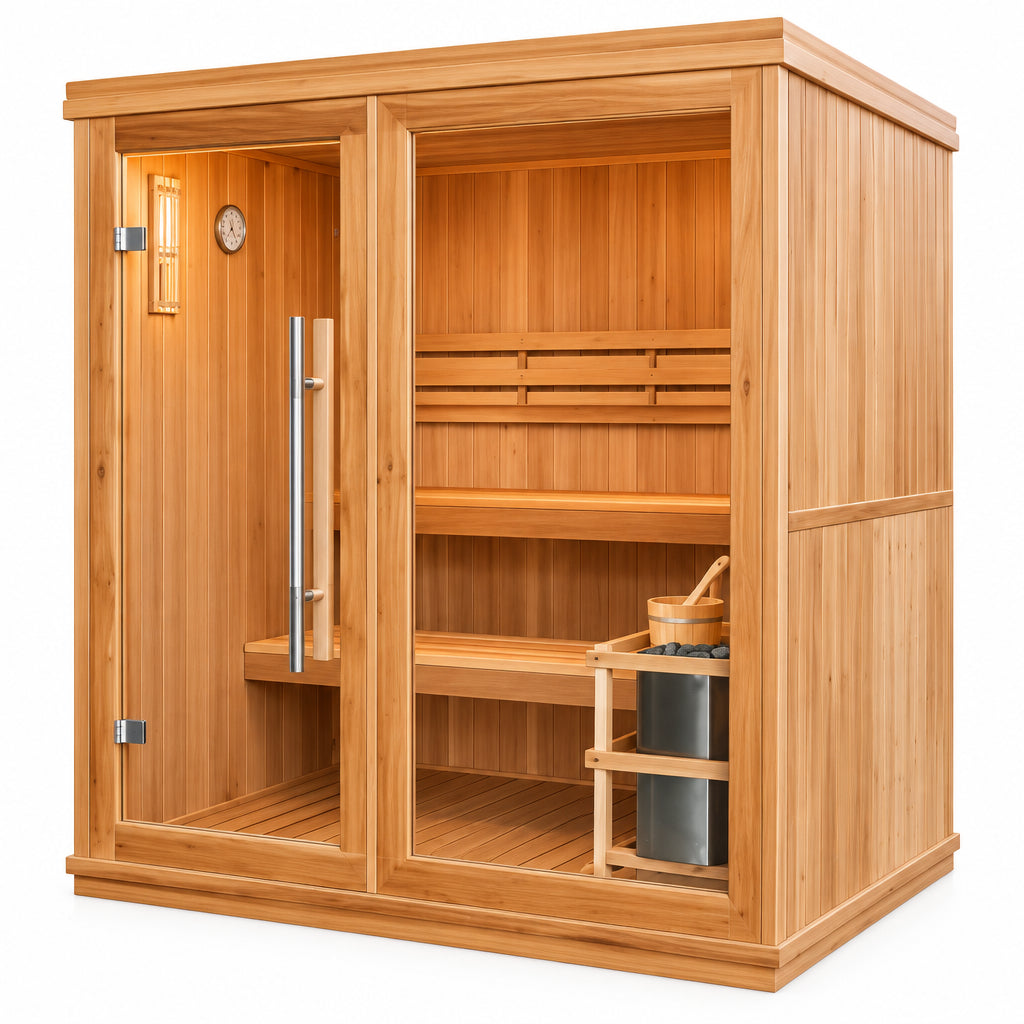Charleston cedar sauna, angled side view