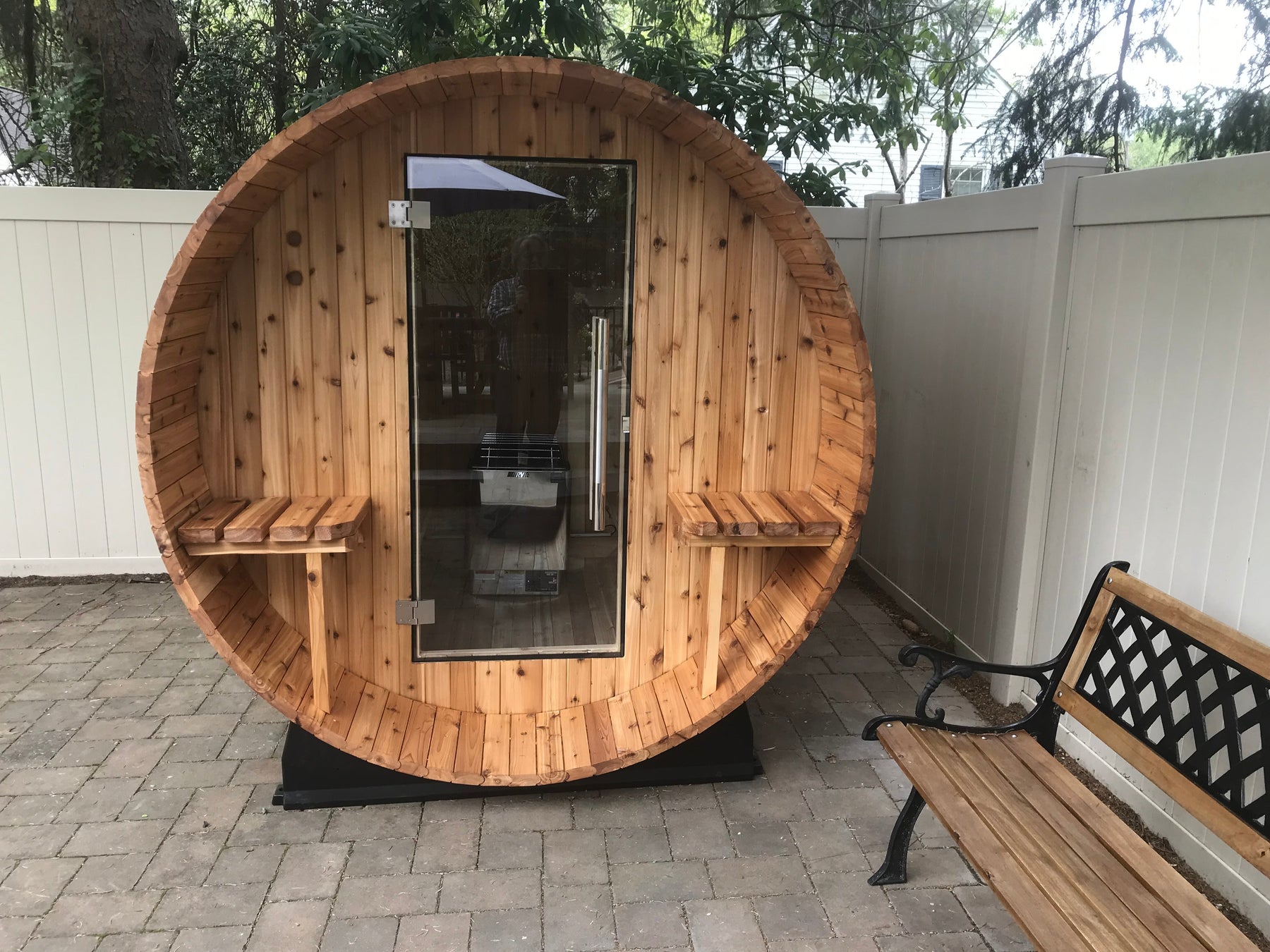 Almost Heaven Huntington 6 Person Canopy Outdoor Barrel Sauna &  Almost Heaven Tower Outdoor Shower