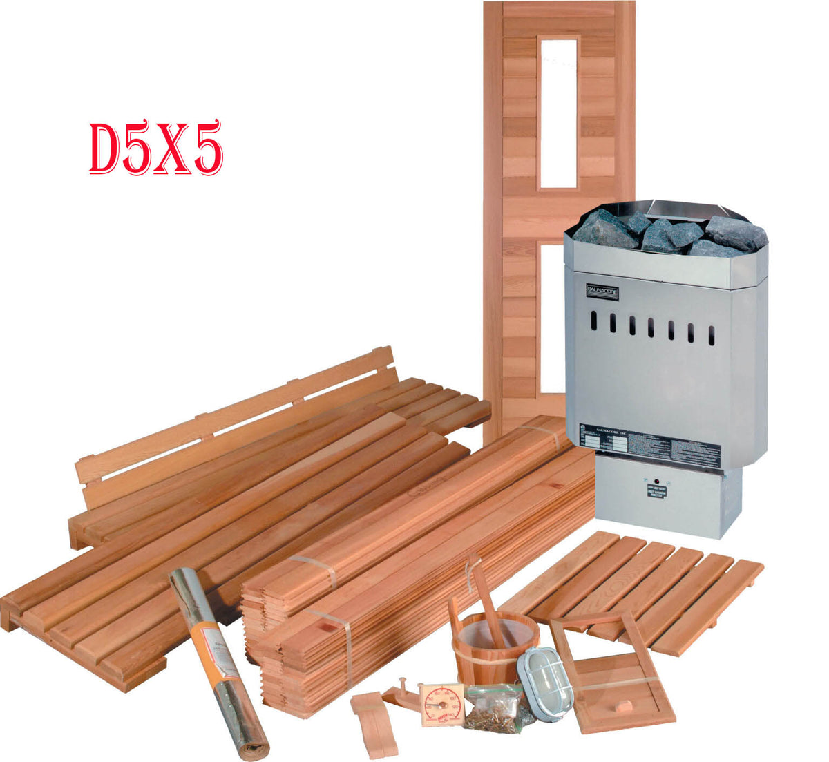 Saunacore Saunas Saunacore D5x5 with 4kW SE Heater Traditional Deluxe DIY Sauna Kits
