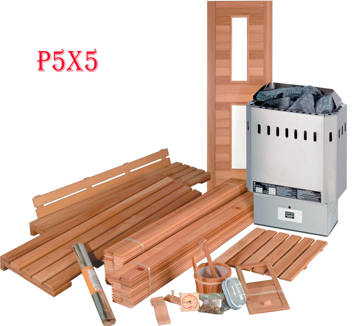 Saunacore Saunas Saunacore P5x5 with 4kW SE Heater Traditional Premium DIY Sauna Kits