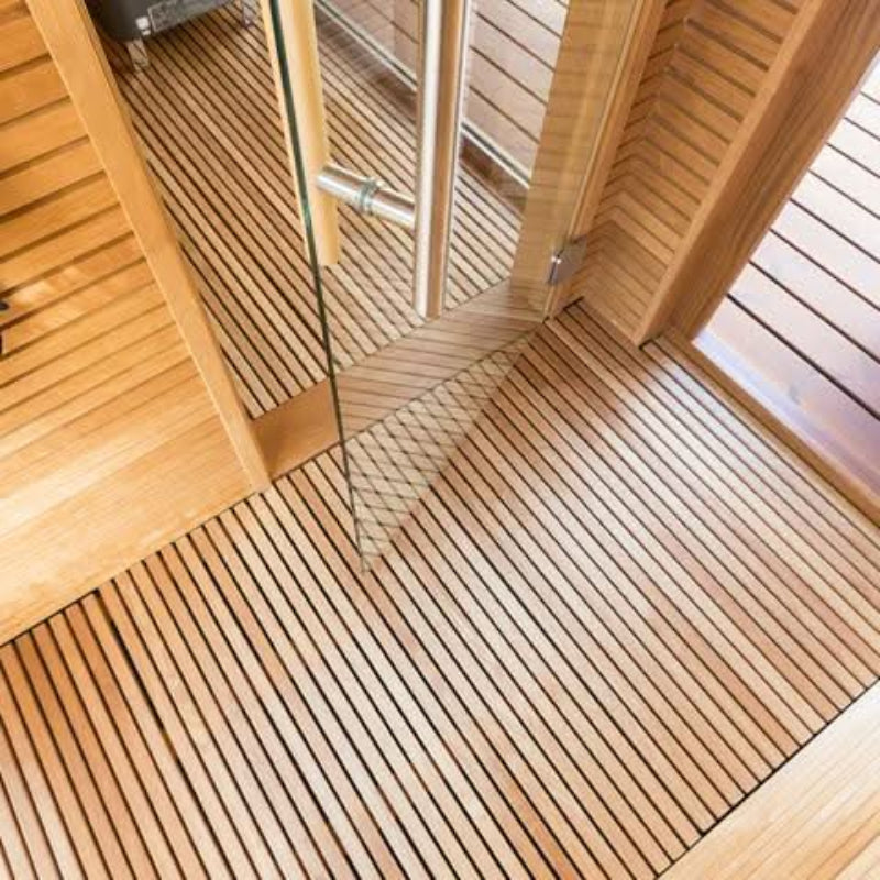Wooden deck with glass railing