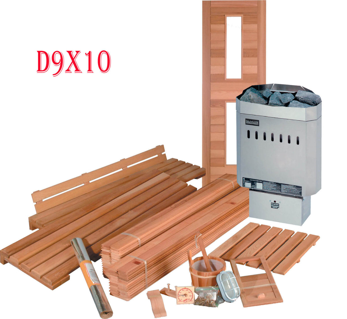 Saunacore Saunas Saunacore D9x10 with 12kW SE Heater Traditional Deluxe DIY Sauna Kits