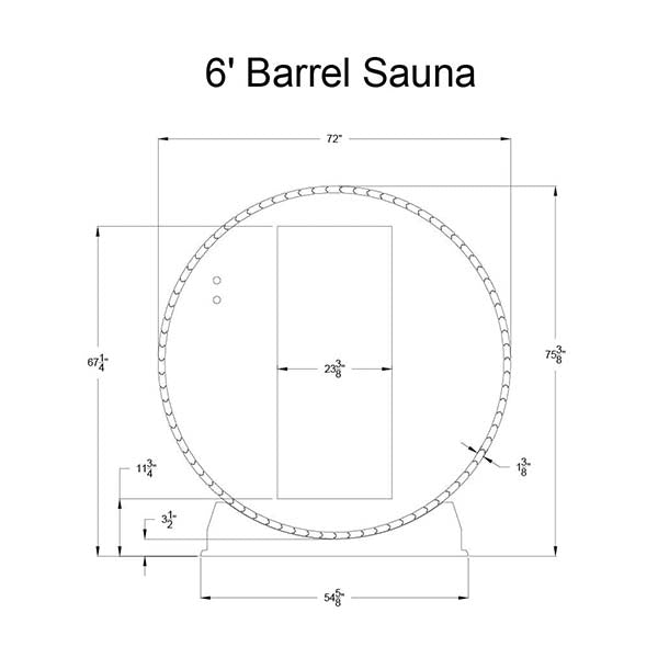 Almost Heaven Huntington Canopy Barrel 6 Person Sauna-  showing measurement