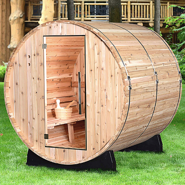 Almost Heaven Pinnacle 4-Person Standard Barrel  Sauna with BG facing side view right