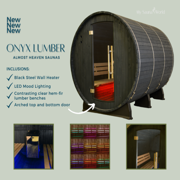 Almost Heaven Pinnacle 4-Person Standard Barrel  Sauna Onyx Lumber Upgrade