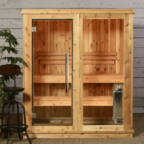 Almost Heaven Rainelle 4-Person Indoor Sauna facing left with a background