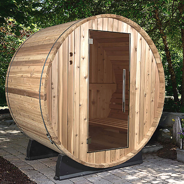 Almost Heaven Salem 2-person Standard Barrel Sauna front view with background